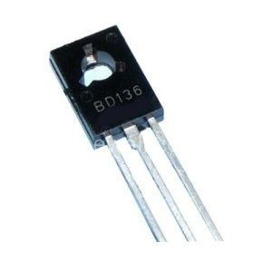 Transistor, BD136, PNP 3 A 45 V HFE:25 SOT-32, 3 pines, Simple Pack 6 unidades