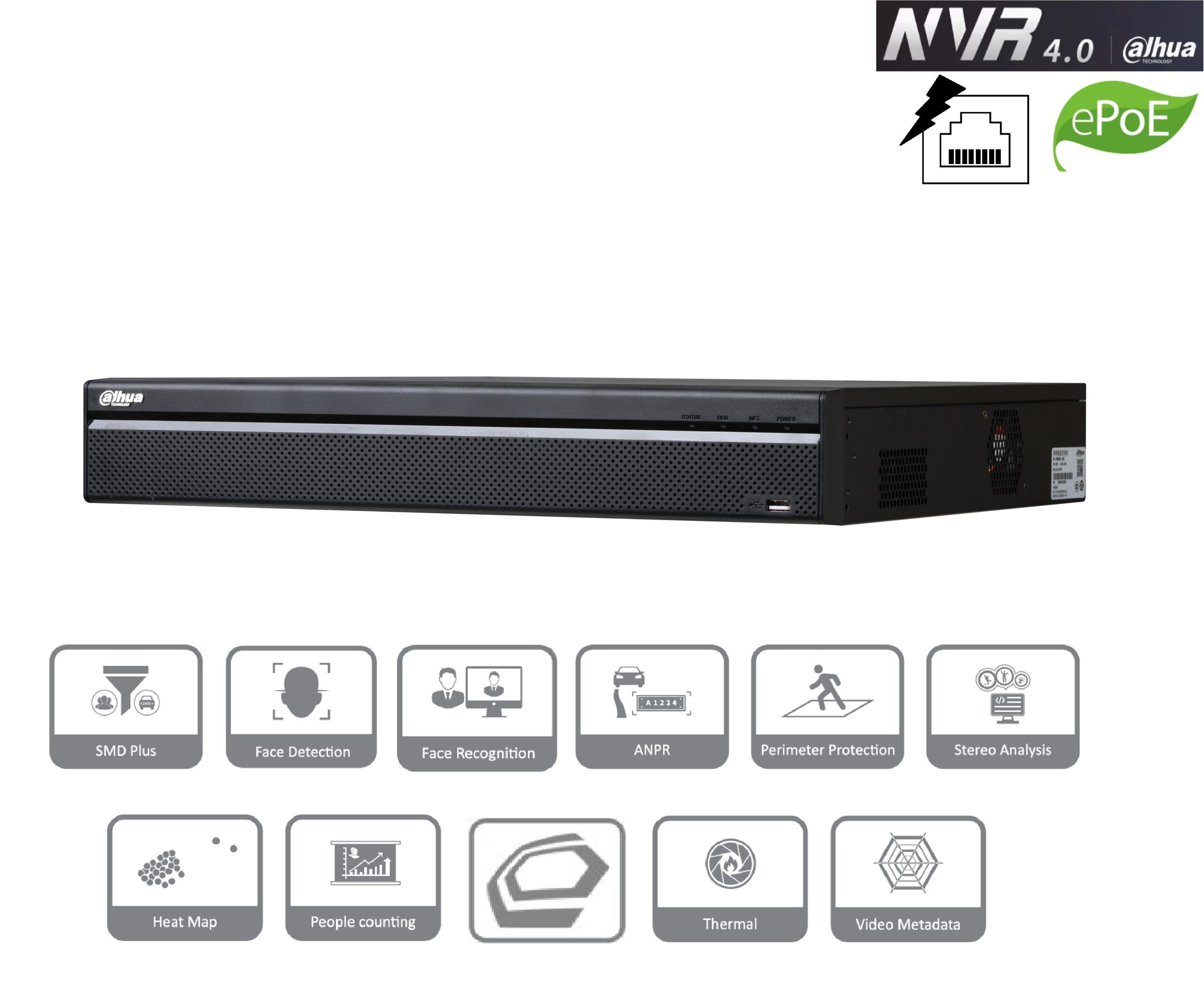 Grabador NVR IP - 16 Canales con 16 puertos PoE+ - 320 Mbps