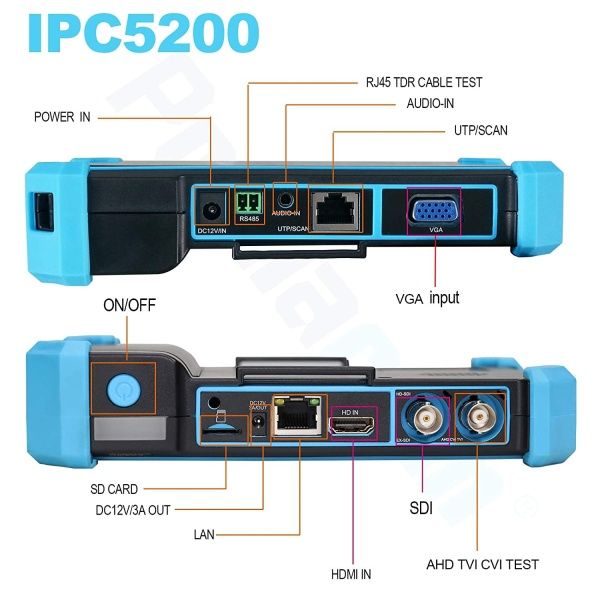 Tester cctv 5″ 8Mpx 4K CVI/AHD/TVI/IP, VGA/HDMI,POE,WIFI,probador cables.
