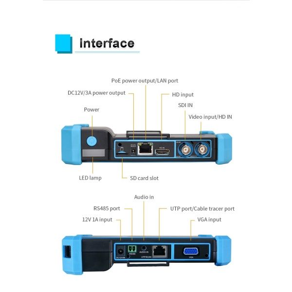 Tester cctv 5″ 8Mpx 4K CVI/AHD/TVI/IP, VGA/HDMI,POE,WIFI,probador cables.