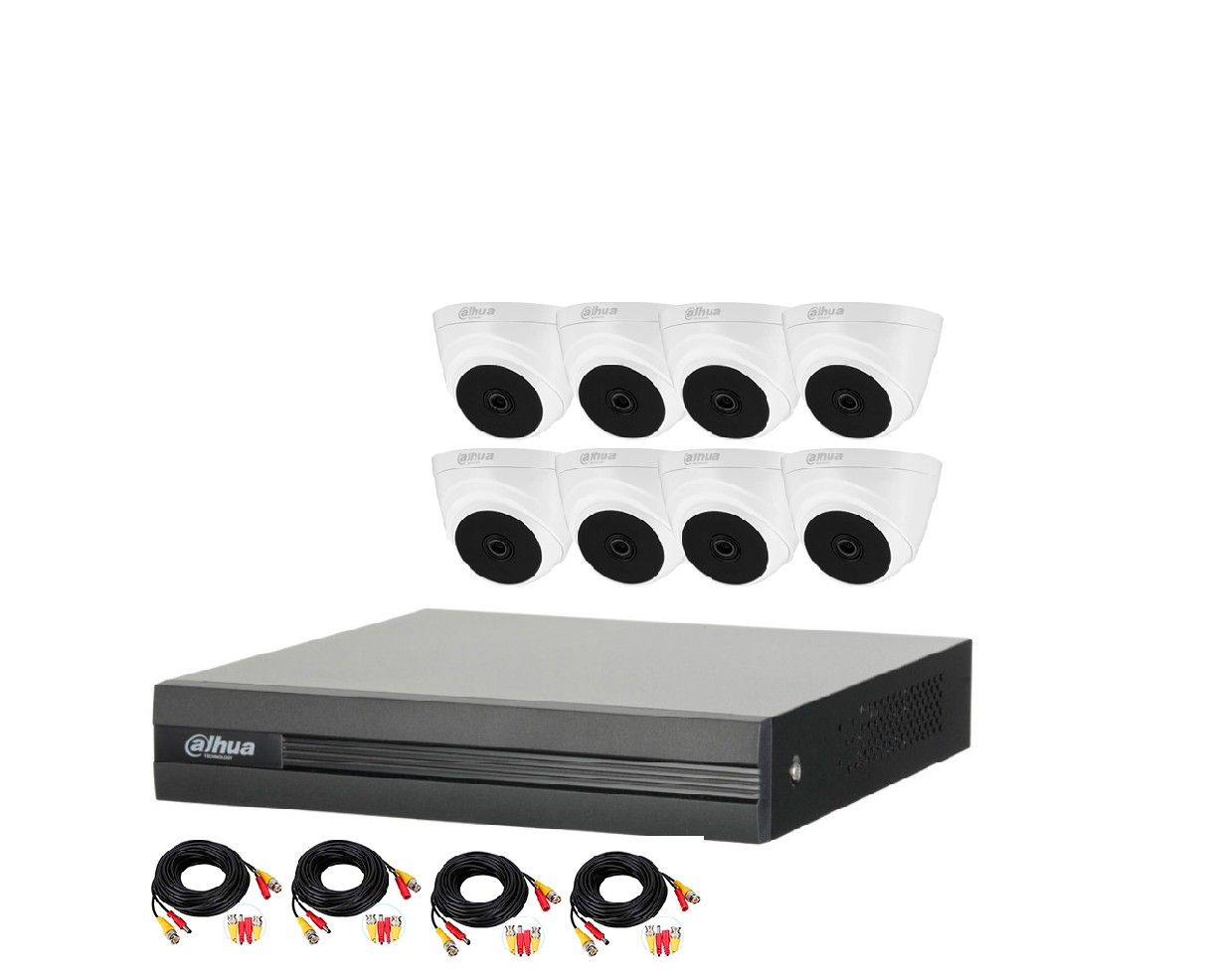 Kit HDCVI 8 Cámaras domo con disco 1 TB Dahua .