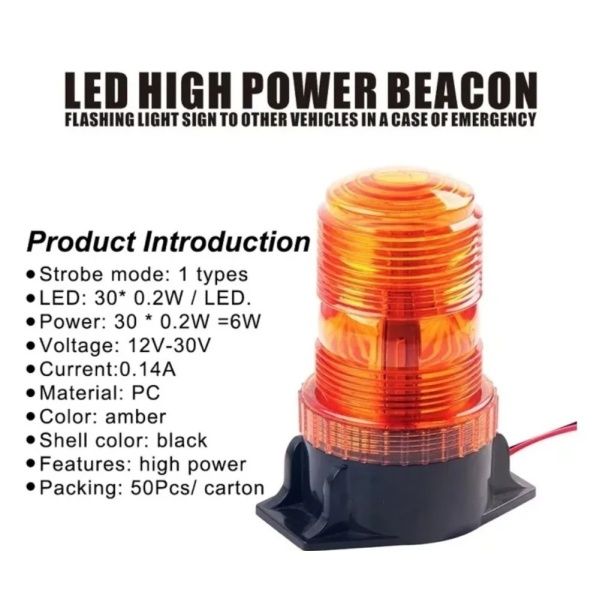 Baliza LED ambar 12 a 24 vdc. Alta luminosidad giratoria