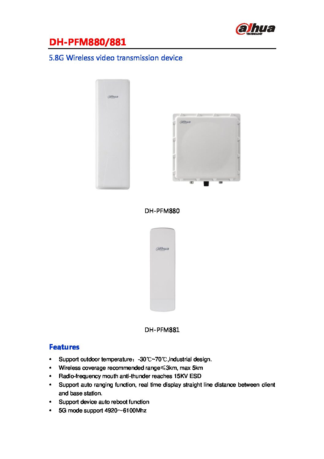 Ficha tecnica transmisor Dahua kit